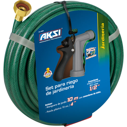 102931 Kit manguera de jardin 10 mts con pistola de riego 4"