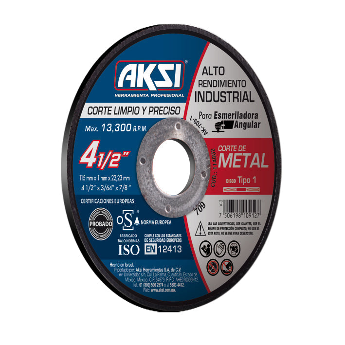 114602 Disco corte de metal 4 1/2" x 1mm, tipo 1 - Alto Rendimiento