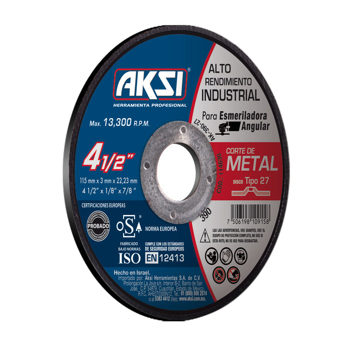 114635 Disco corte  de metal 7" x 1.6mm, tipo 27- Alto Rendimiento