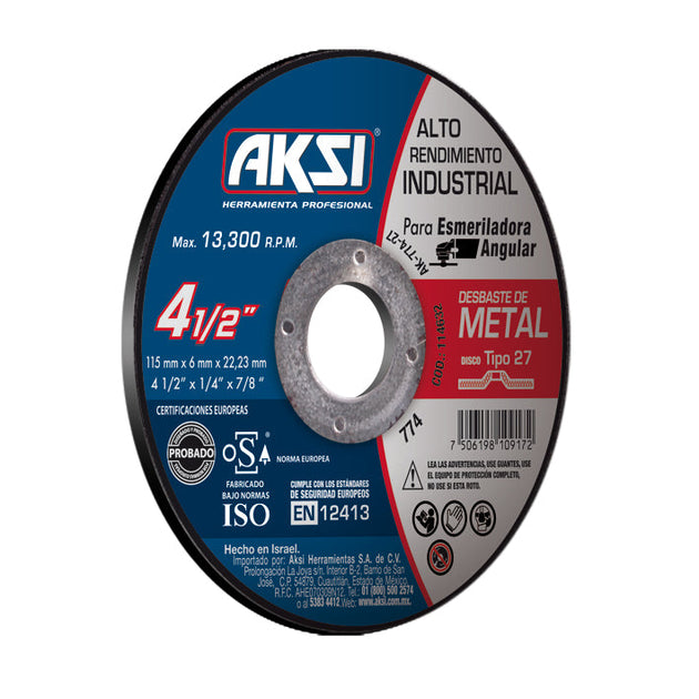 114632 Disco desbaste de metal 4 1/2" x 6mm, tipo 27- Alto Rendimiento