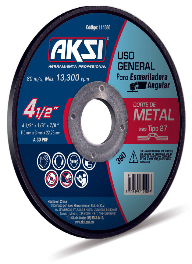 114685 Disco corte  de metal 7" x 1.6mm, tipo 27 - Uso General