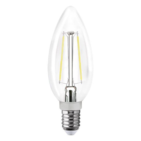 115533 Foco LED filamentos VELA 2W luz calida E12, caja color