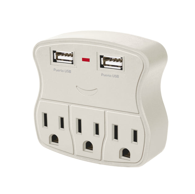 117421 Multicontacto de pared 3 toma corriente + 2 USB