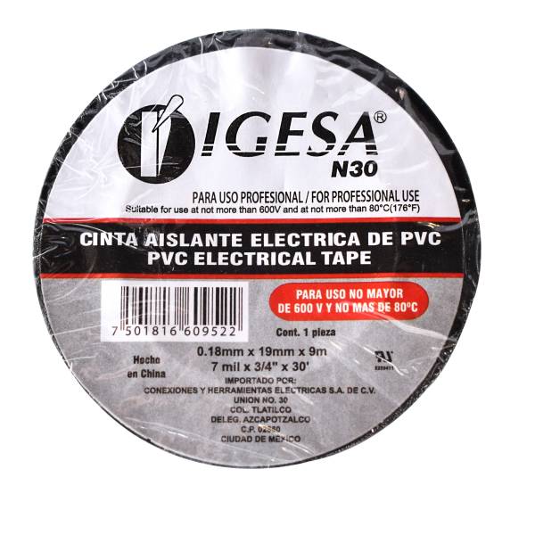 189226 Cinta de aislar 19mm x 09mts negra N30 Igesa