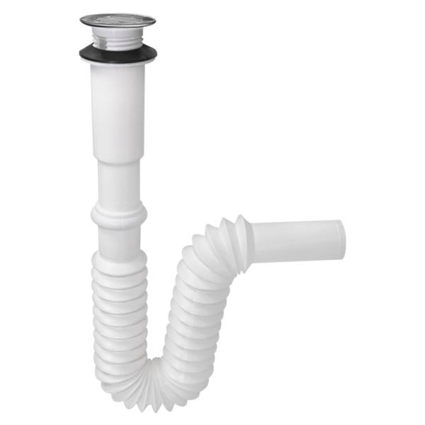 212015 Trampa para lavabo flexible PVC tipo P con rejilla de acero inoxidable Fleximatic