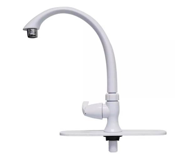 227857 Mezcladora monomando para fregadero plastica tipo curvo maneral palanca blanco 4431 Fleximatic