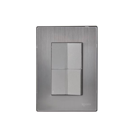 228790 Placa 3 ventanas con apagador sencillo y apagador escalera plata Inox-1.5 Igoto