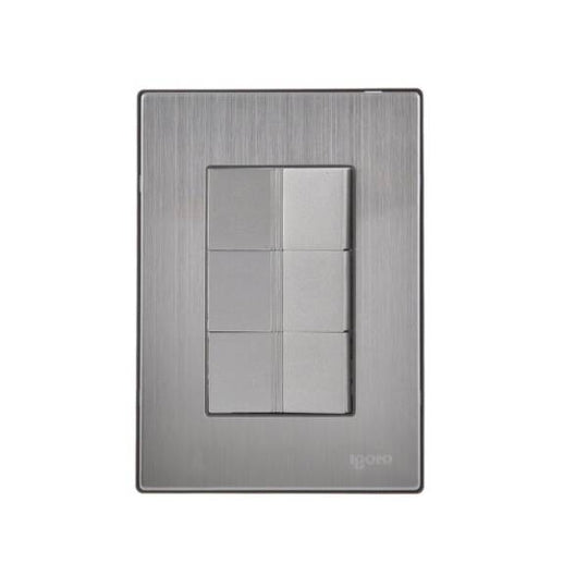 228791 Placa 3 ventanas con 3 apagadores sencillos plata Inox Igoto