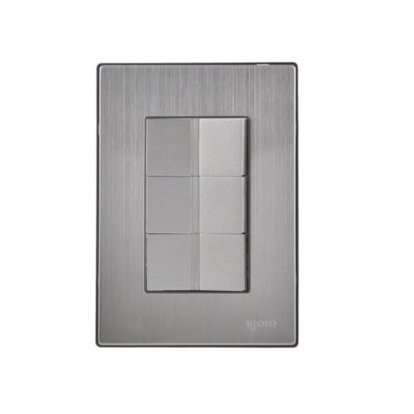 228791 Placa 3 ventanas con 3 apagadores sencillos plata Inox Igoto