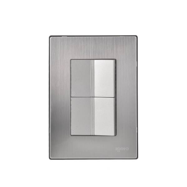 228792 Placa 3 ventanas con 2 apagadores escalera plata Inox-1.5 Igoto
