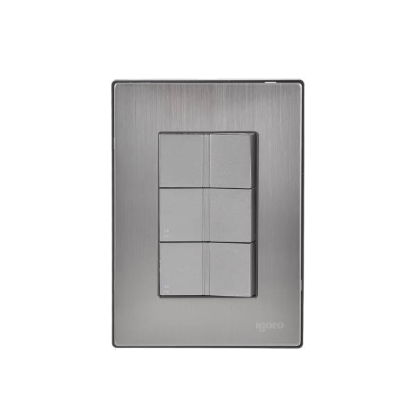 228799 Placa 3 ventanas con 3 apagadores escalera plata Inox Igoto