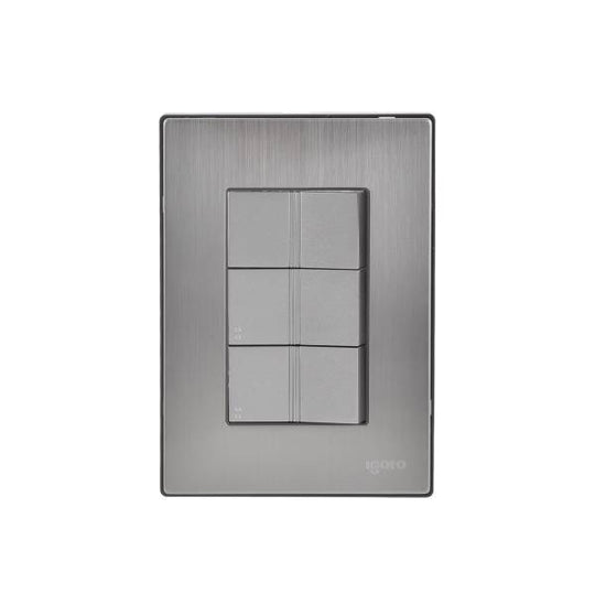 228799 Placa 3 ventanas con 3 apagadores escalera plata Inox Igoto