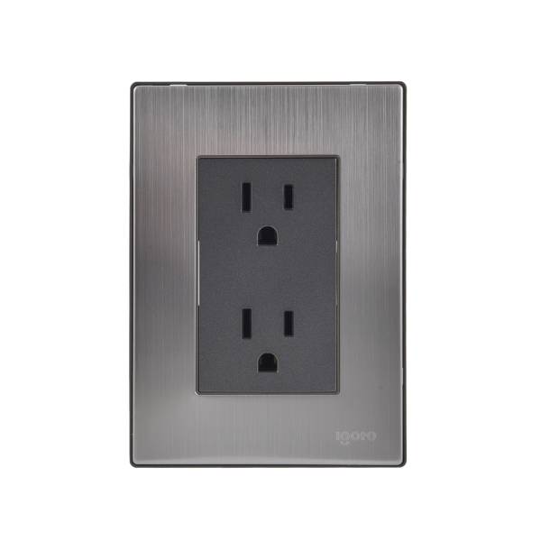 228801 Placa con contacto duplex 2p+t negro Inox Igoto