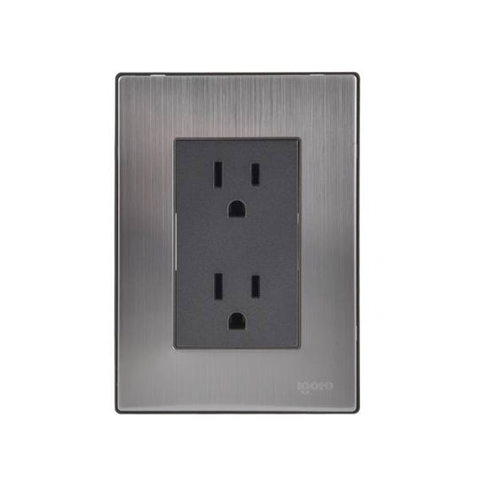 228801 Placa con contacto duplex 2p+t negro Inox Igoto