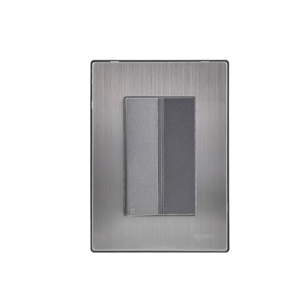 228808 Placa 3 ventanas con apagador escalera negro Inox-3 Igoto