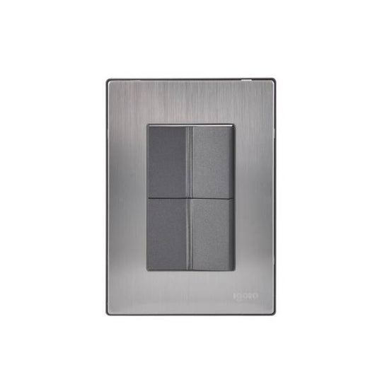 228810 Placa 3 ventanas con 2 apagadores sencillos negro Inox-1.5 Igoto