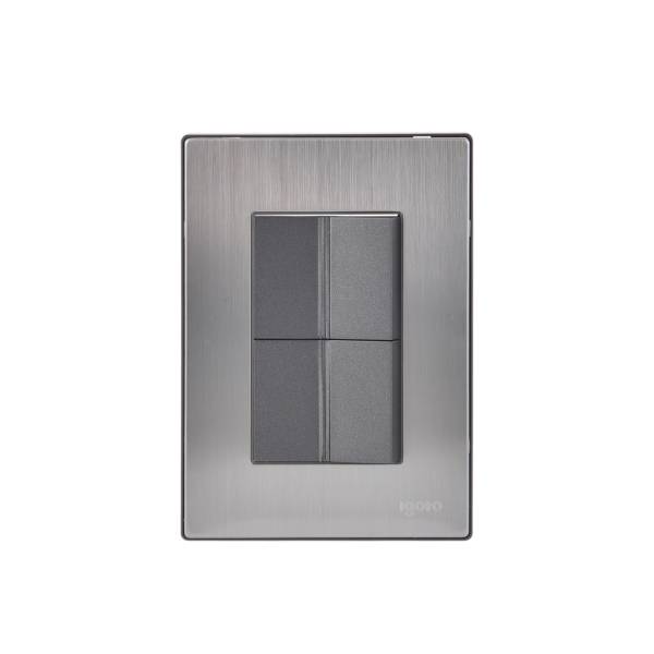 228810 Placa 3 ventanas con 2 apagadores sencillos negro Inox-1.5 Igoto