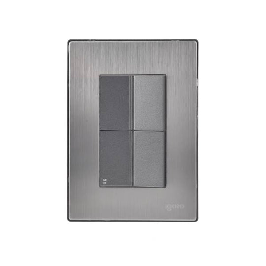 228812 Placa 3 ventanas con apagador sencillo y apagador escalera negro Inox-1.5 Igoto
