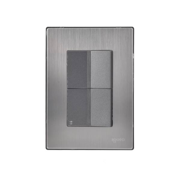 228812 Placa 3 ventanas con apagador sencillo y apagador escalera negro Inox-1.5 Igoto