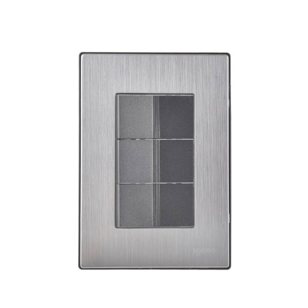 228813 Placa 3 ventanas con 3 apagadores sencillos negro Inox Igoto
