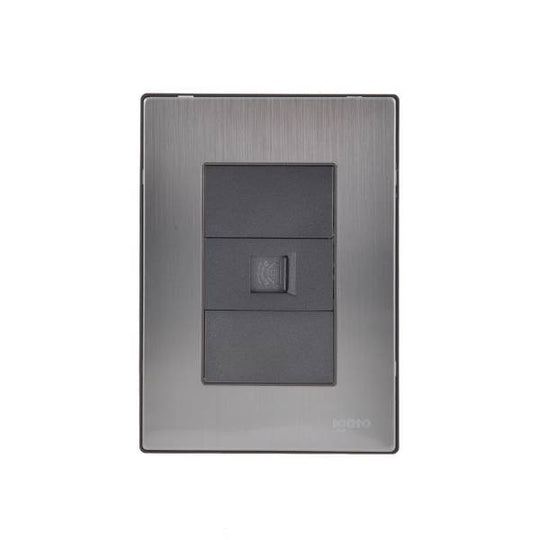 228817 Placa 3 ventanas con toma telefonica negro Inox-3 Igoto