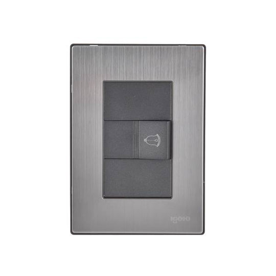 228818 Placa 3 ventanas con boton timbre negro Inox-3 Igoto