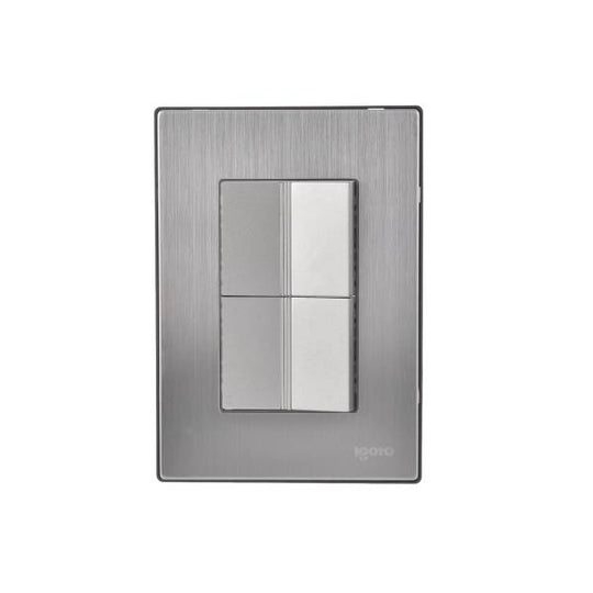 228823 Placa 3 ventanas con 2 apagadores sencillos plata Inox-1.5 Igoto