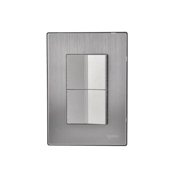 228823 Placa 3 ventanas con 2 apagadores sencillos plata Inox-1.5 Igoto