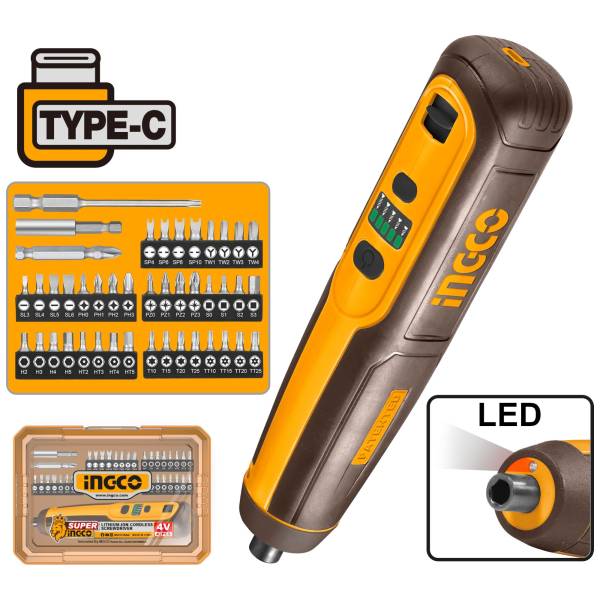 287869 Atornillador inalambrico 4v con 43 accesorios 5Nm Ingco