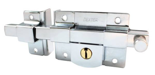 190016 Cerradura barra fija derecha llave tradicional cromada en blister Dexter