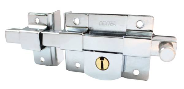 190016 Cerradura barra fija derecha llave tradicional cromada en blister Dexter