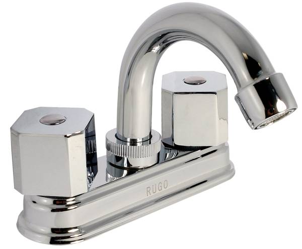 193203 Mezcladora lavabo de bronce tipo curvo maneral standard 1/4 de vuelta cromada 24TS Rugo