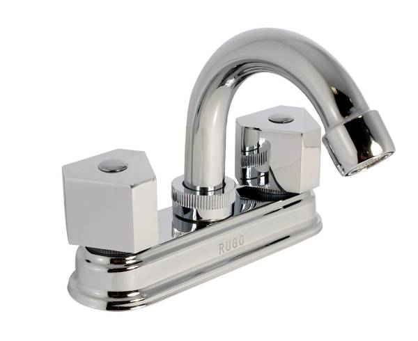 193206 Mezcladora lavabo de bronce tipo curvo maneral standard 1/4 de vuelta cromada 24TR Rugo