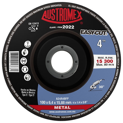 193270 Disco desbaste metal 4" x 1/4" x 5/8" Easy cut 2022 Austromex