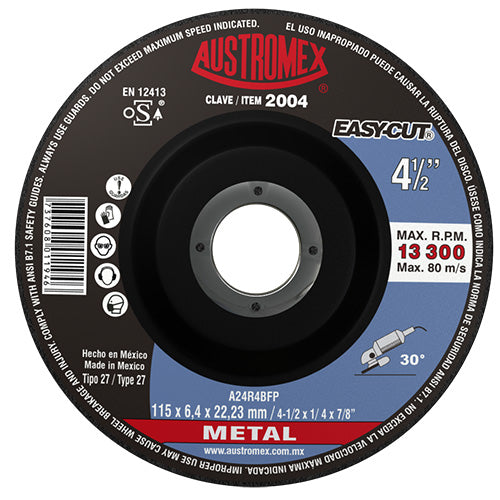 193271 Disco desbaste metal 4-1/2" x 6.4 mm x 7/8" Easy cut 2004 Austromex
