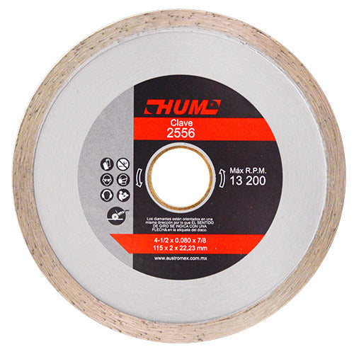 193314 Disco diamante 4-1/2" x 2.0 mm x 7/8" rin continuo Hum 2556 Austromex