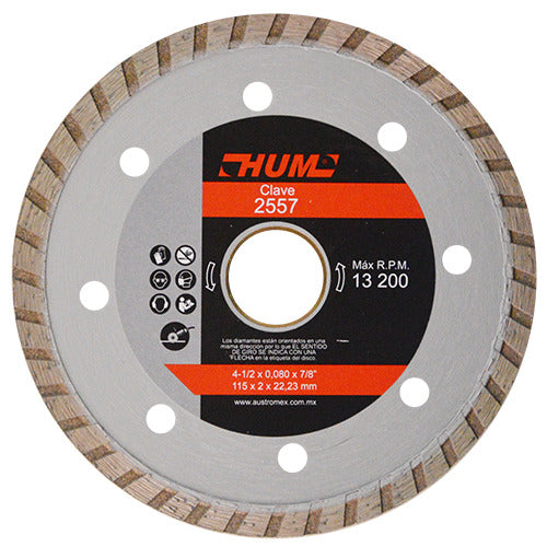 193320 Disco diamante 4-1/2" x 2 mm x 7/8" turbo gral hum 2557 Austromex