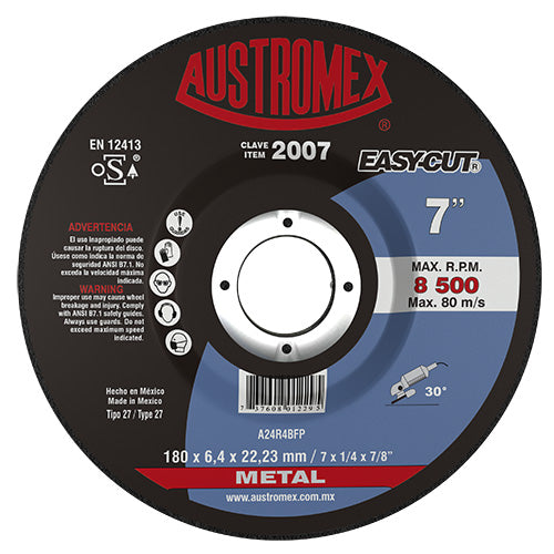 193342 Disco desbaste metal 7" x 1/4" x 7/8" easy cut 2007 Austromex