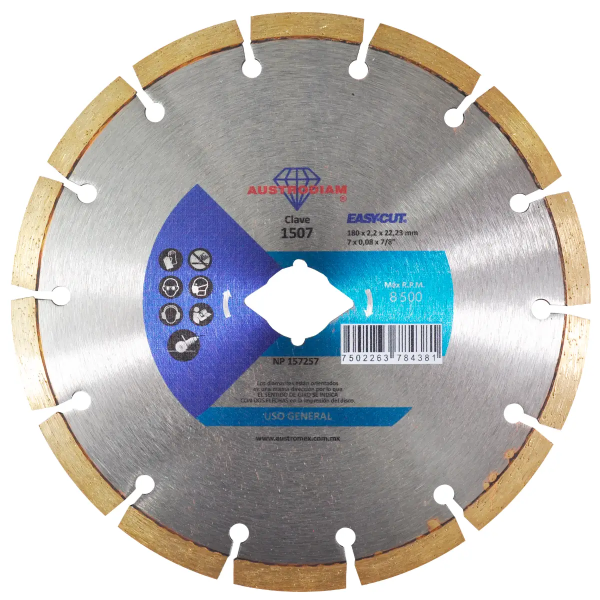 193362 Disco diamante 7" x 2 mm x 7/8" segmentado uso general easy cut 1507 Austromex