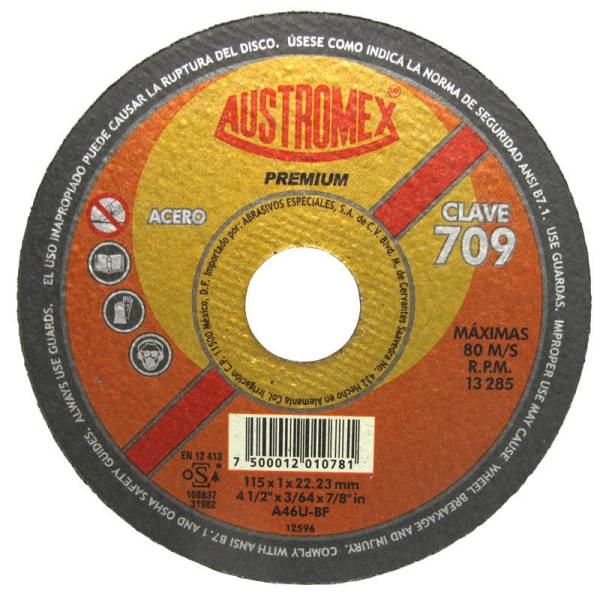 193742 Disco corte metal 4-1/2" x 1 mm x 7/8" Premium 709 Austromex