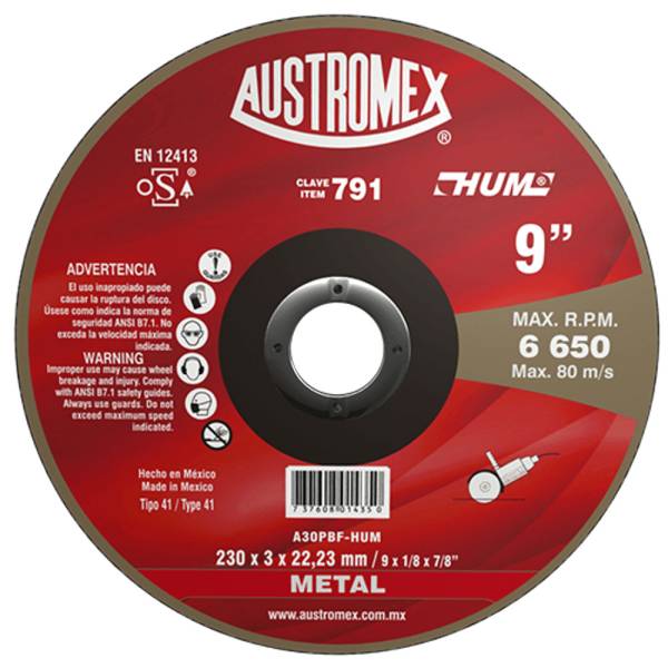 193747 Disco corte metal 9" x 1/8" x 7/8" hum 791 Austromex