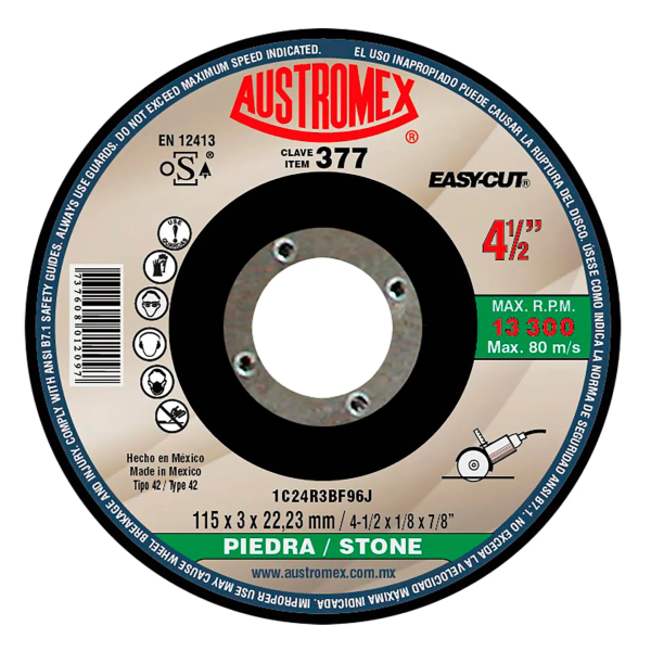193757 Disco corte piedra 4-1/2" x 1/8" x 7/8" easy cut 377d Austromex