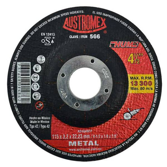 193840 Disco corte metal 4-1/2" x 1/8" x 7/8" hum 566 Austromex