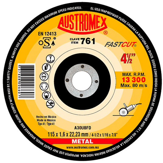 194424 Disco corte metal 4-1/2" x 1/16" x 7/8" fast cut 761 Austromex