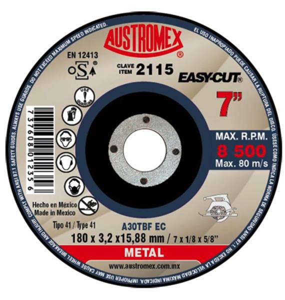 196409 Disco corte metal 7" x 1/8" x 5/8" easy cut 2115 Austromex