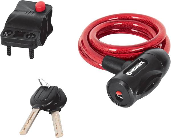 198990 Candado con cable cubierta de PVC 10mm x 100cm llave automotriz Hermex