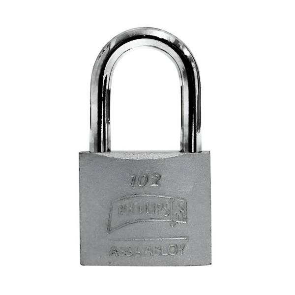 199513 Candado metalico 38mm llave tradicional gancho largo pulido en caja Phillips
