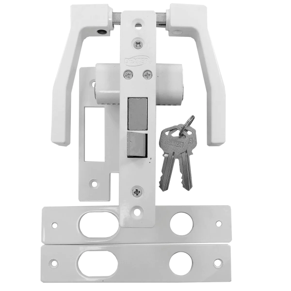199852 Cerradura para perfil de aluminio con manija blanca Dexter