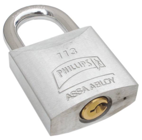 202085 Candado metalico 45mm llave tradicional gancho corto pulido en caja Phillips