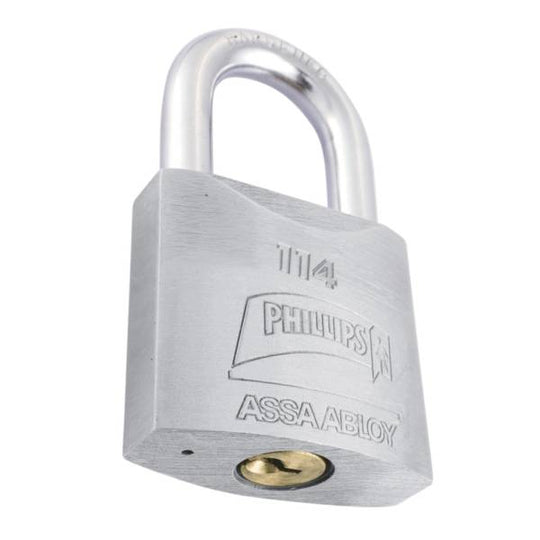 202087 Candado metalico 50mm llave tradicional gancho corto pulido en caja Phillips